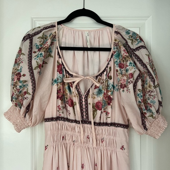 Anthropologie Pink Floral Puff-Sleeve Maxi Dress - Picture 3 of 4